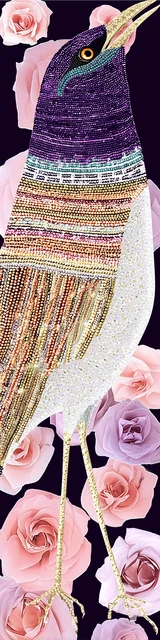 Free bird bookmark featuring a bird with roses and beaded details